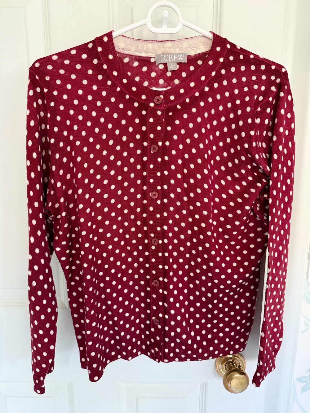 J.Crew Women’s Red and White Polka Dot Button-Down Wool Sweater Cardigan